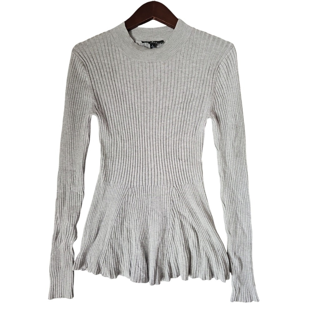 LULUS Sweater Women's Size L Ribbed Mock Neck Gray Stretch Knit
